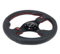 NRG 320MM Reinforced Black Leather Red Stitching Dual Button Steering Wheel Kit