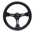 NRG 75mm Deep Dish 350MM Reinforced Black Leather Red Stitch Steering Wheel