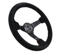 NRG 350MM Reinforced Black Leather Suede Red Stitch Steering Wheel Kit Universal