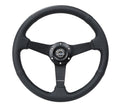 NRG 350mm 6 Hole Black Leather Stiching Steering Wheel 1.5" Deep RST-037MB-PR