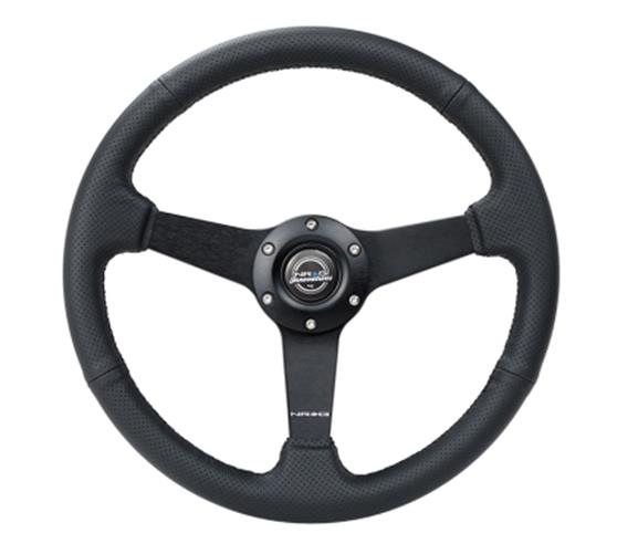 NRG 350mm 6 Hole Black Leather Stiching Steering Wheel 1.5" Deep RST-037MB-PR