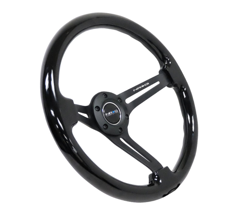 NRG 350mm Reinforced Black Wood Black Center Deep Dish Steering Wheel Universal