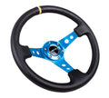 NRG 75mm Deep Dish 350MM Reinforced Black Leather Blue Center Steering Wheel