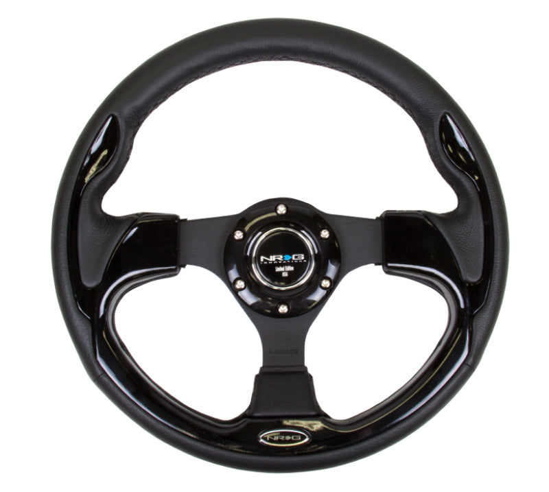 NRG 320MM Reinforced Black Leather Gloss Center Steering Wheel Kit Universal
