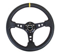 NRG Deep Dish 350MM Reinforced Black Leather 3 Spoke Steering Wheel RST-006BK-Y