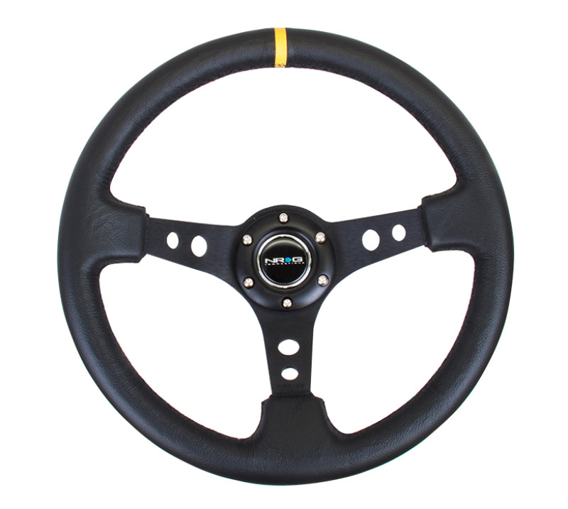 NRG Deep Dish 350MM Reinforced Black Leather 3 Spoke Steering Wheel RST-006BK-Y