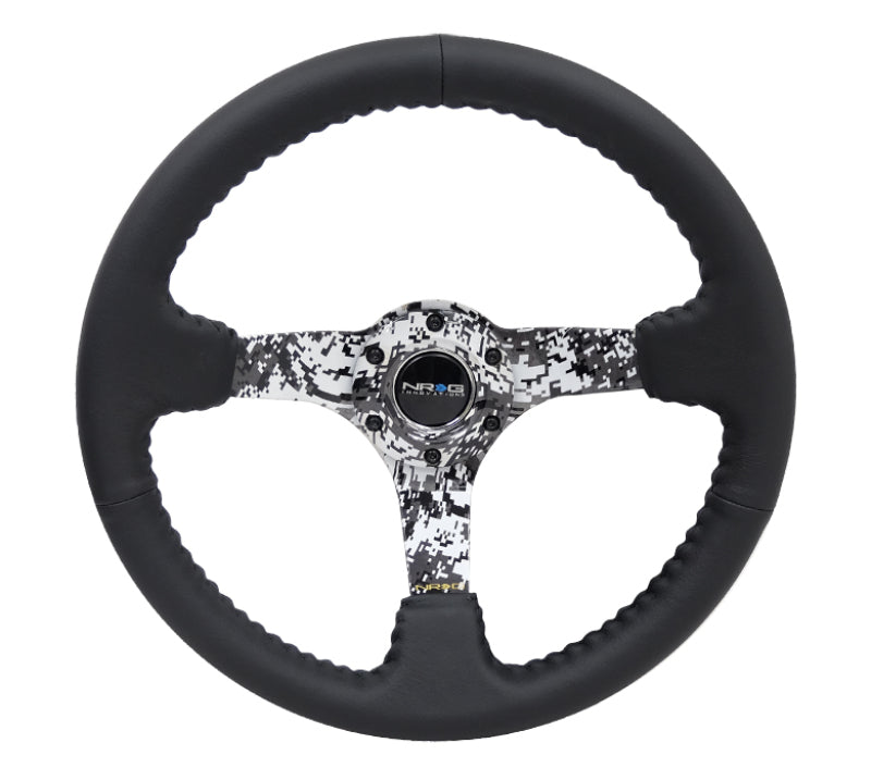 NRG 75mm Deep Dish 350MM Reinforced Black Leather Digicamo Center Steering Wheel