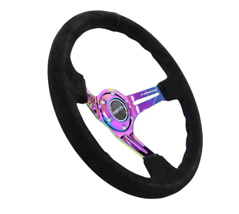 NRG 350MM Reinforced Black Suede Neochrome Steering Wheel 6 Hole Universal