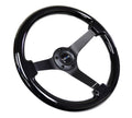 NRG 350MM Reinforced Black Leather Black Center Steering Wheel Kit Universal