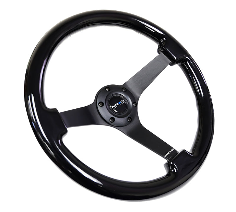 NRG 350MM Reinforced Black Leather Black Center Steering Wheel Kit Universal