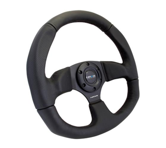 NRG Deep Dish 330MM Reinforced Black Leather D Shape 3 Spoke Steering Wheel