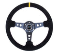 NRG Deep Dish 350MM Reinforced Black Leather Center Yellow Stripe Steering Wheel