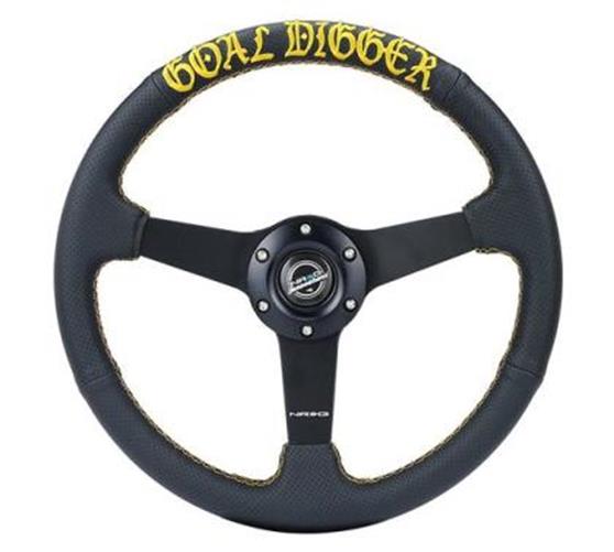 NRG GOAL DIGGER 350mm Blk Leather Gold Stitch Steering Wheel RST-037MB-PR-GD