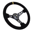 NRG Deep Dish 350MM Reinforced Black Suede Center Yellow Stripe Steering Wheel