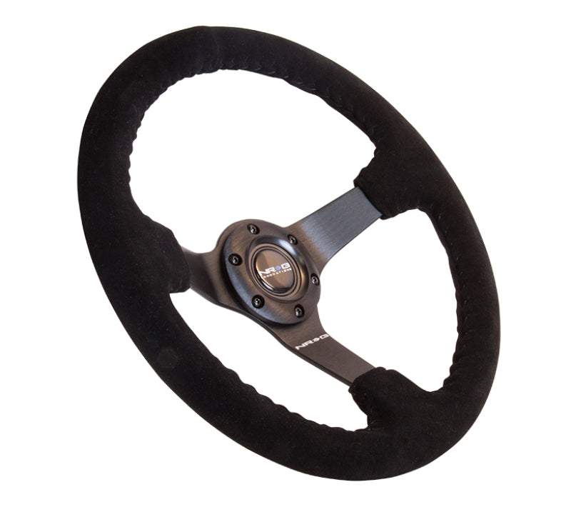 NRG 75mm Deep Dish 350MM Reinforced Black Suede Black Solid Spoke Steering Wheel