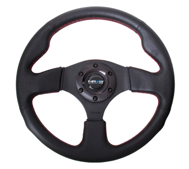 NRG 320MM Reinforced Black Leather Red Stitch Steering Wheel 6 Hole Universal