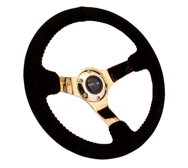 NRG 320MM Reinforced Black Leather Chrome Gold Steering Wheel 6 Hole Universal