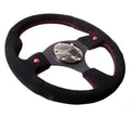 NRG 320MM Reinforced Black Suede Red Stitching Dual Button Steering Wheel Kit