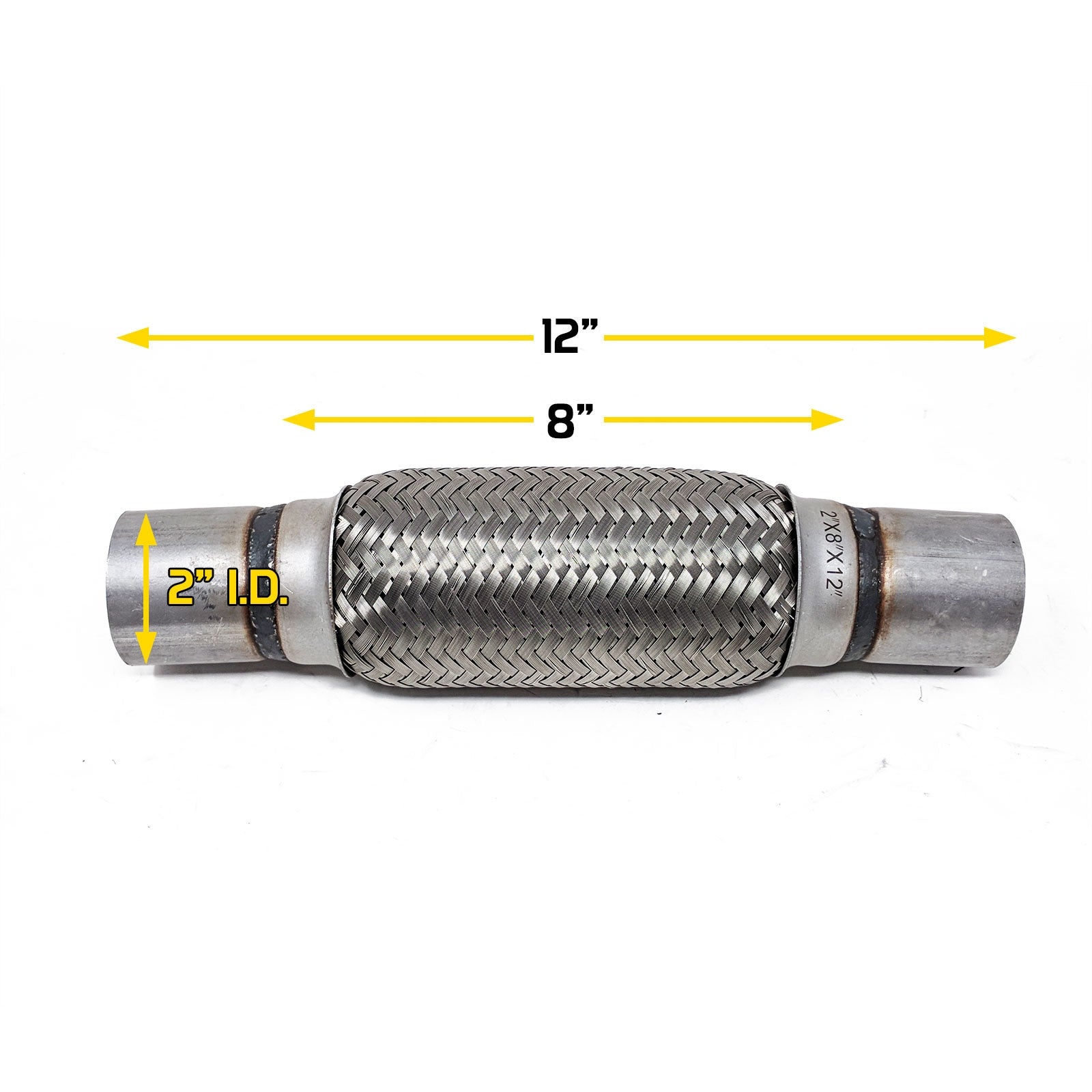 REV9 Power 2x8x12 Inch Stainless Steel Flex Pipe Exhaust Mild Steel Extension