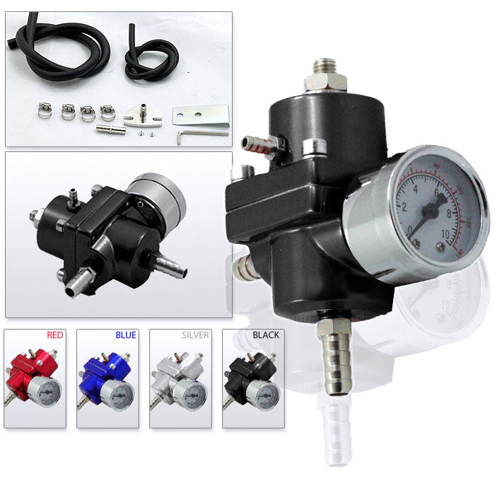 REV9 Power Black Fuel Pressure Regulator with Gauge Kit For Car Truck Universal