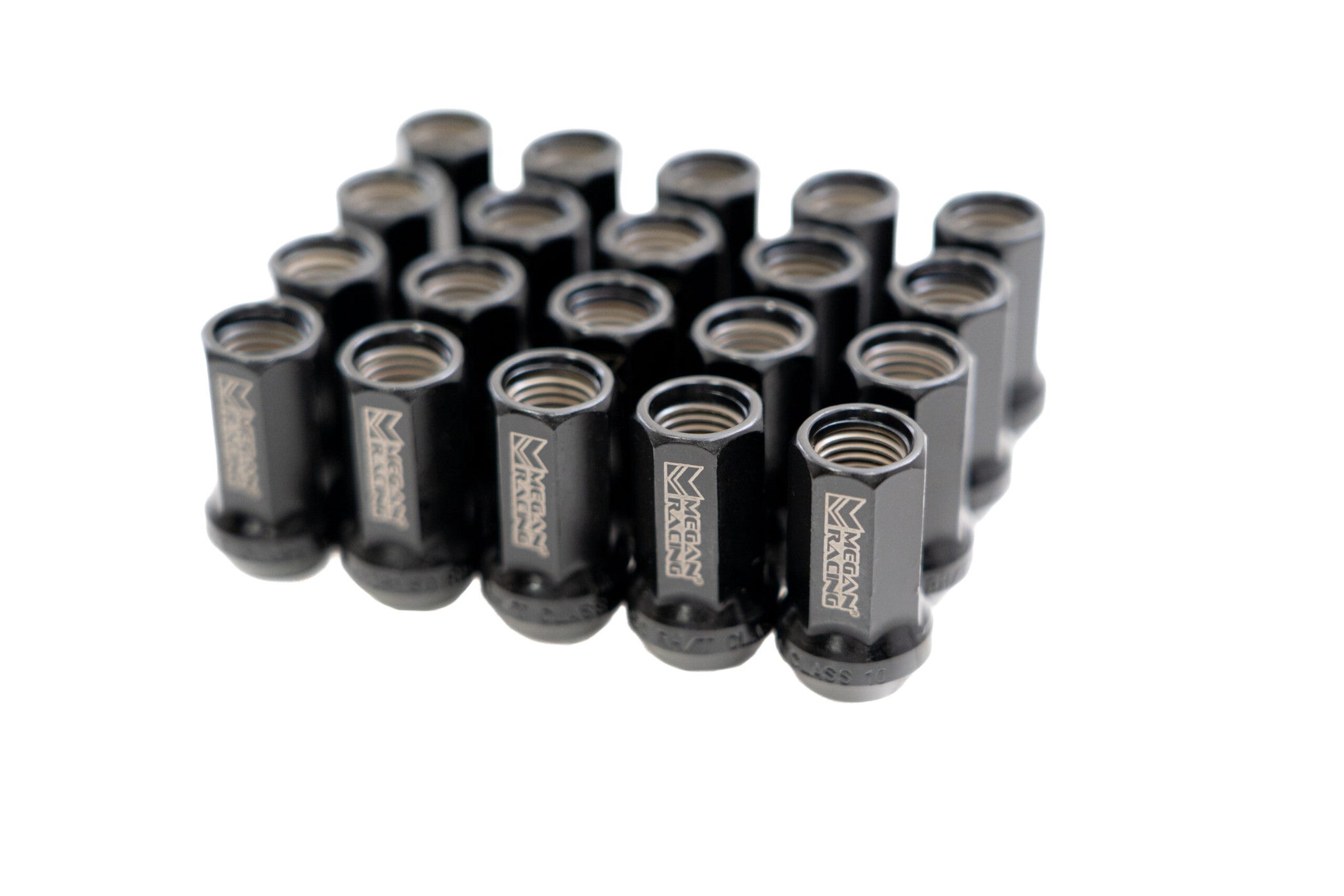 Megan Racing 7-Sided Heptagon Open-Ended Lug Nuts (Black, M12x1.25) - 20 pcs