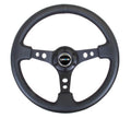 NRG 3" Dish 3 Spoke Leather Steering Wheel - Black Stitch 350mm