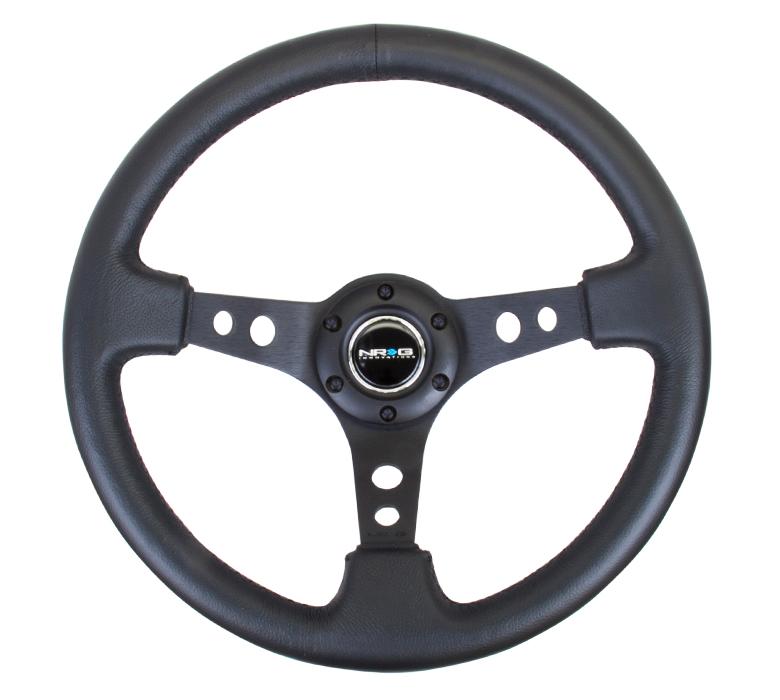NRG 3" Dish 3 Spoke Leather Steering Wheel - Black Stitch 350mm