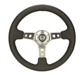 NRG Deep 350MM Reinforced Black Leather GunMetal Center 3 Spoke Steering Wheel