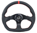 NRG 320MM Reinforced Black Leather Red Flat Bottom Steering Wheel Kit Universal