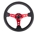 NRG Deep Dish 350MM Reinforced Black Leather Red Center 3 Spoke Steering Wheel