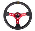 NRG Deep Dish 350MM Reinforced Black Yellow Leather Red Center Steering Wheel