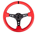 NRG 350mm Reinforced Deep Dish Red Leather Steering Wheel Universal Car Truck
