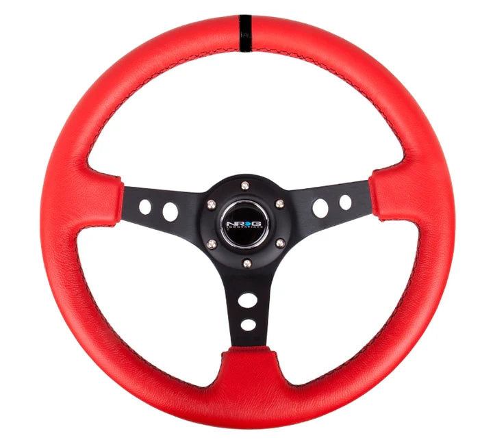 NRG 350mm Reinforced Deep Dish Red Leather Steering Wheel Universal Car Truck