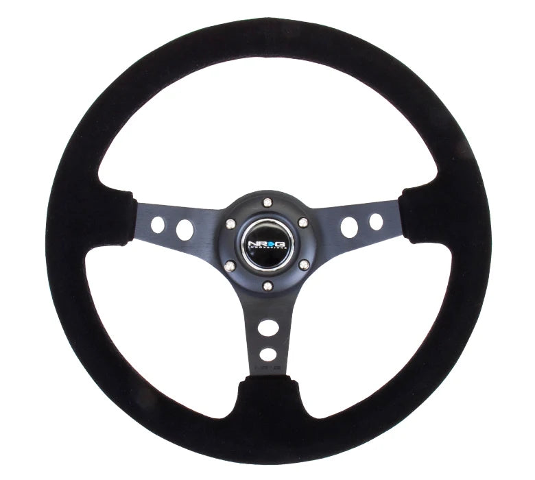 NRG Deep Dish 350MM Reinforced Black Suede Black Center 3 Spoke Steering Wheel