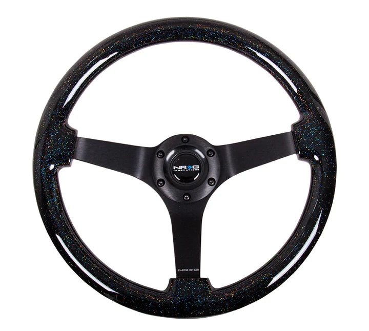 NRG 350MM Reinforced Black Leather Black Sparkle Steering Wheel Kit Universal